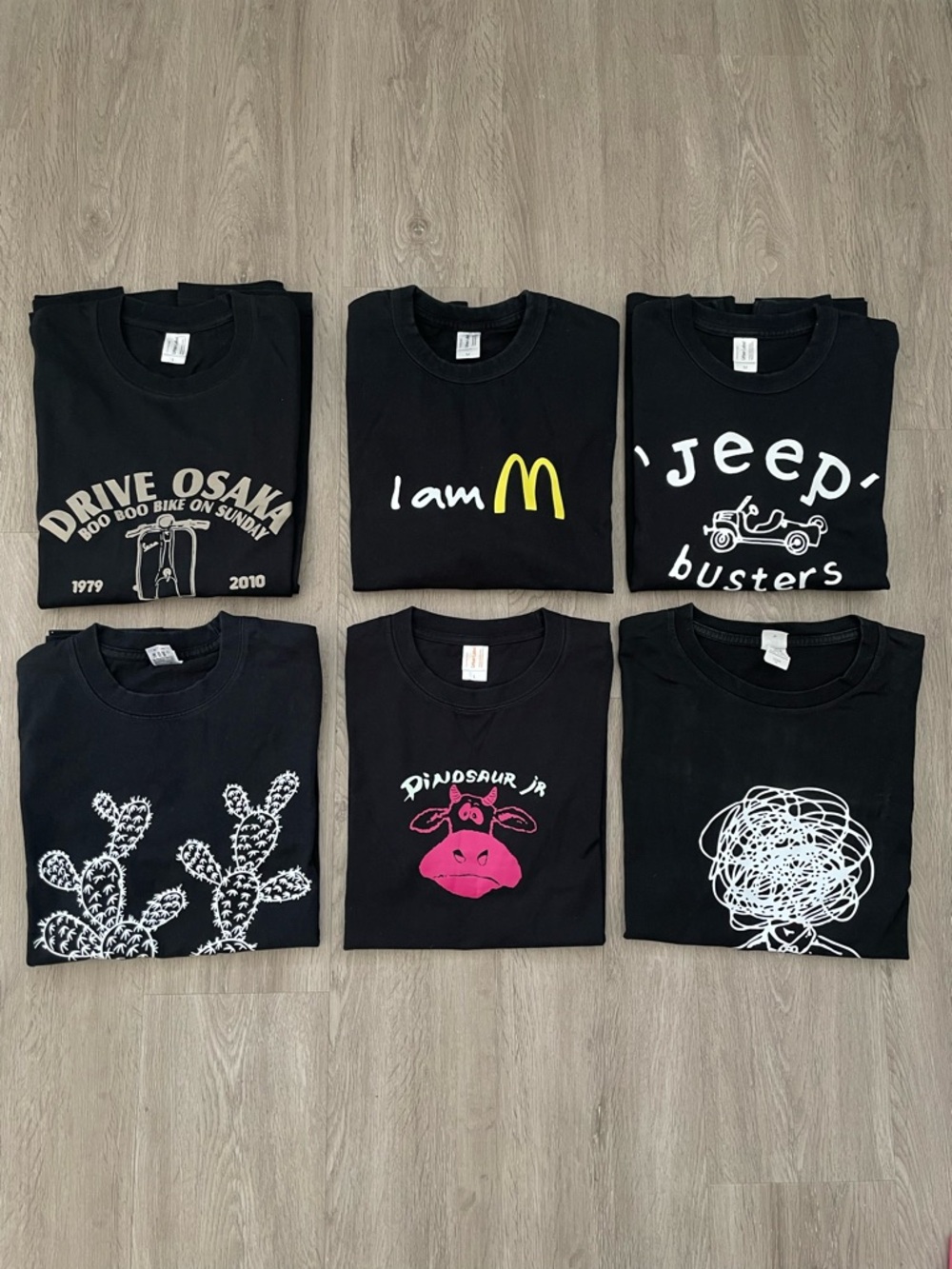 Black Graphic T-Shirt with Print, $9 each, size M/L
